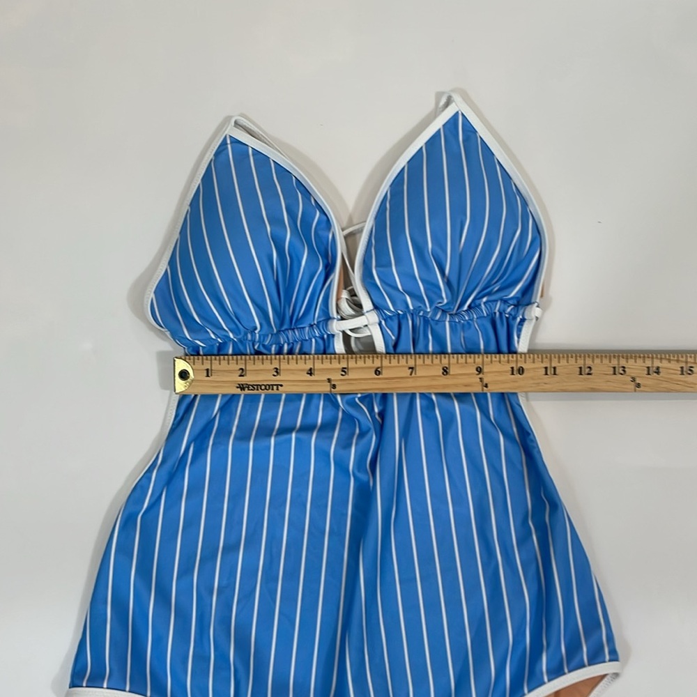 J CREW ONE PIECE KEYHOLE STRIPE HALTER SWIMSUIT NWT Size 16 - Picture 9 of 13